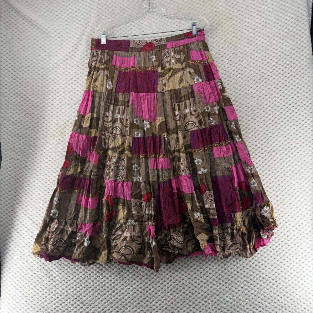 Style & Co Skirt Petite Patchwork Tiered Maxi‎ Skirt Boho Festival Travel